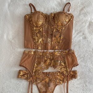 Victoria's Secret Gold Sequin Embellished Bra Set